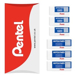 Pentel Hi-Polymer Plastic Rubbers Erasers - Jumbo/Small - White - ZEH05/ZEH10 - Pack of 6 in Pillow Packaging