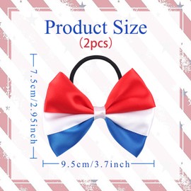 Totelux 4th of July Cheer Bows Hair Ties Red White Bowknot Hair Rubber Band Ponytail Holder Elastic Patriotic Hair Bow for Women Silk Satin Independence Day Hair Accessories