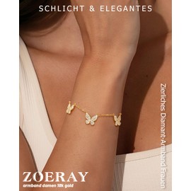 ZOERAY Women's Gold Silver 925 Adjustable 18K Gold-Plated Heart Charm Bracelet Clover Bracelet with Zirconia Bracelets Flowers Bracelet Waterproof Jewellery Gifts for Women Girls, 16 cm