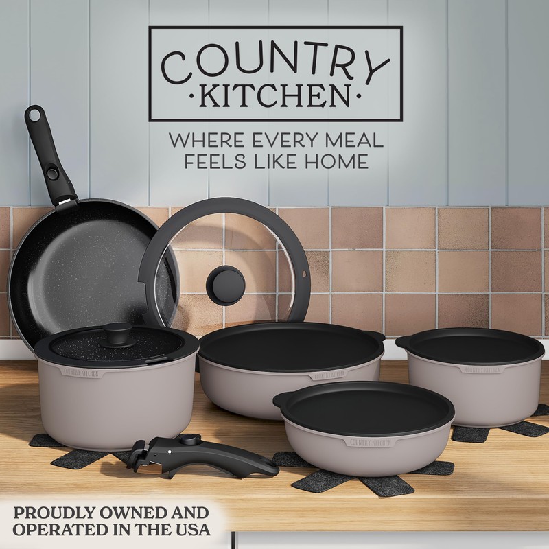 Country Kitchen Cookware Set with Removable Handle, Oven & RV