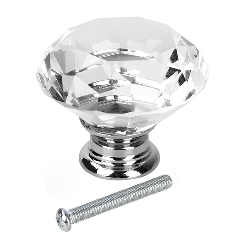 16Pcs Crystal Glass Cabinet Knob Diamond Shape 40mm Drawer Cupboard