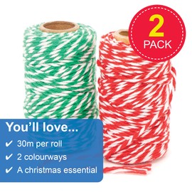 Baker Ross FE820 Christmas Twine - Pack of 2, Creative Art and Craft Supplies and Essentials for Adults and Kids to Make, Personalise and Decorate Projects