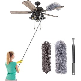 Telescoping Microfiber Feather Duster for Cleaning, 100" Extra Long Extendable Duster, Bendable & Washable for Cleaning Cobweb, Ceiling Fan, High Ceiling, Blinds, Furniture & Cars