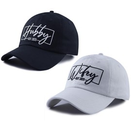 Daibeirtp Wedding Gifts for Couples 2025, Wifey Hubby Est 2025 Hats, Bride and Groom Baseball Cap, Anniversary Birthday Engagement Decorations for Wife Husband Black White