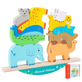 12 PCS Juguete de Equilibrio Animal para niños, Juego de Apilamiento de Animal, Juguetes Montessori para Apilar, Juegos de Construcción Tabla de Apilamiento, para Niños, Juegos Familiares (Color 2)