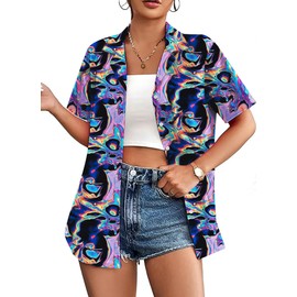 QAUN 80s Outfits Women 90s Vintage Button Down Shirts Women 80s 90s Graphic Tshirt Party Tops