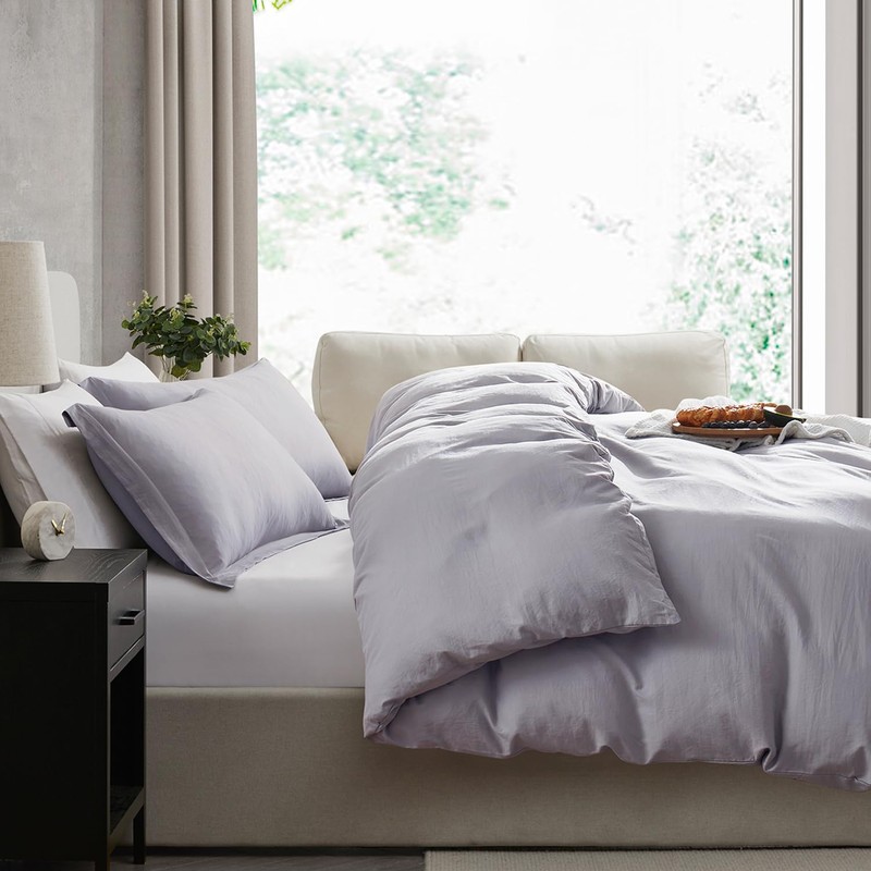 Nestl Grey Lavender Duvet Cover King Size - Soft Prewashed