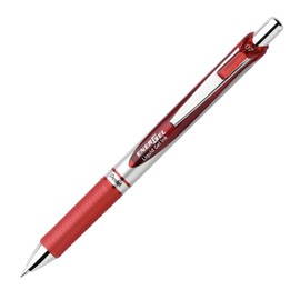 Pentel EnerGel Deluxe RTX Gel Pen, Medium Metal Tip, Red/Silver Barrel, Red Ink, Box of 12 (BL77-B)