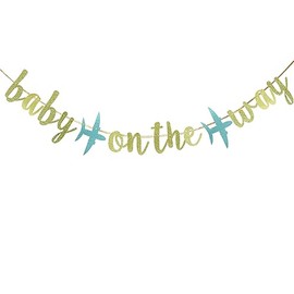JENSENLIN Baby On The Way Banner Hanging Banner,Plane Themed Baby Shower or Gender Reveal Party Decoration,Travel Themed Welcome Baby Sign Decorations.