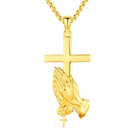 Eusense Gold-plated Praying Hand Necklace cross for Men Women religious jewelry Sterling Silver cross serenity prayer necklace crucifix praying hands pendant