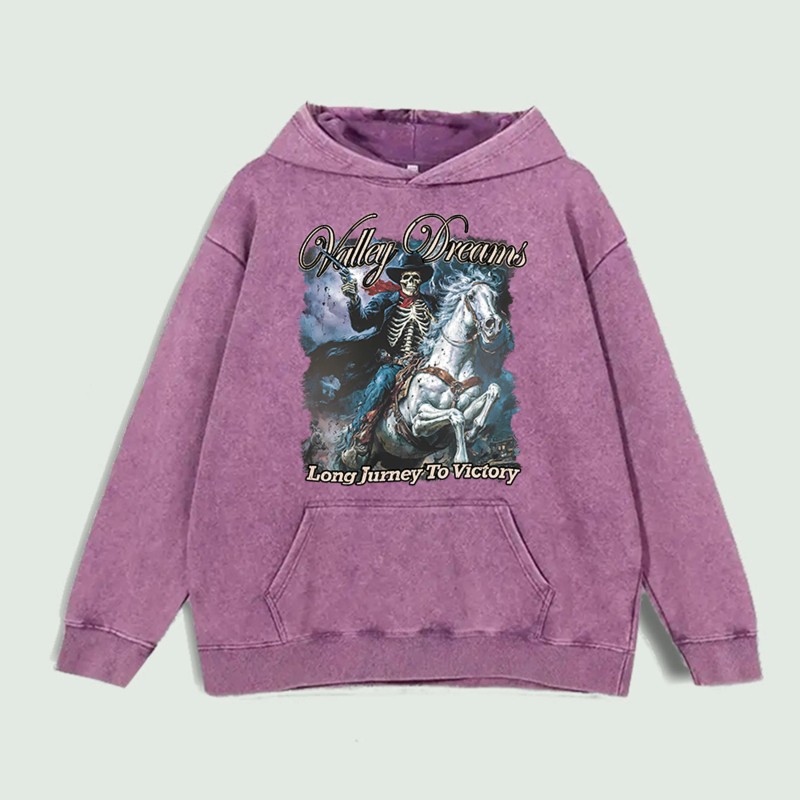 Valley Dreams Skeleton Rider Graphic Hoodie 100% Cotton US Warehouse