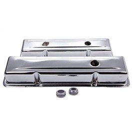 Racing Power Valve Cover, Short, 2-5/8 in Height, Baffled, Breather Holes, Grommets Included, Steel, Chrome, Small Block Chevy, Pair