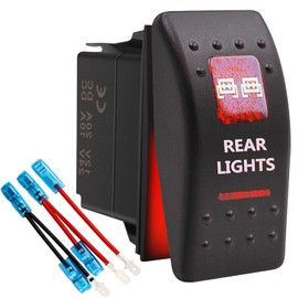 5 Pin Rear Lights Waterproof Rocker Switch Toggle - ON/Off Red 2 LED Light - 12V 20Amp 24V 10Amp, for Automotive Cars Vehicles Marine Boats Trucks Trailers 4x4 Caravans RVs SUV ATV UTV & More