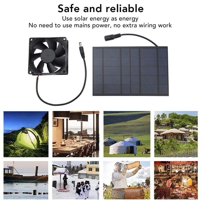 Solar Panel Fan Reduce Temperature Humidity IPX7 Waterproof Solar Powered