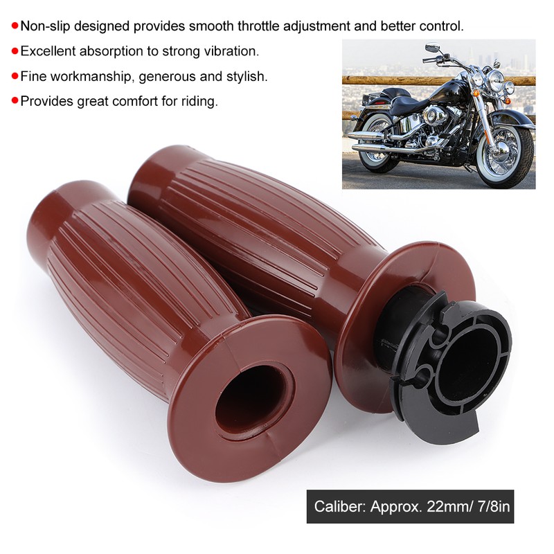 2pcs 7/8in Retro Rubber Throttle Handlebar Non-Slip Handle Grip Universal