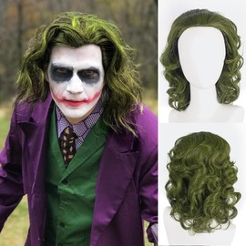 PORSMEER Men's Joker Wig – Clown Short Wavy Green Wig, Also Fit for Women – Ideal for Cosplay Anime Halloween Costume, Perfect For Joker Role-playing