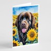 Caroline's Treasures Newfoundland in Sunflowers Greeting Cards Pack of 8
