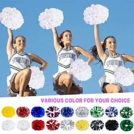 Supkiir 4Pcs Cheerleading Pom Poms for Cheerleader Costume Women, 2 Pair Cheer Pompoms for Boy Girl School Sports Games Team Spirit Cheering Dancing (Holographic White)