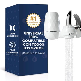 Purificador de Agua Mini, filtro de agua para casa directo al grifo, roscado, Agua sin Cloro ni Olores ni Sabores. Mantenimiento cada 12 Meses, olvídate de los garrafones