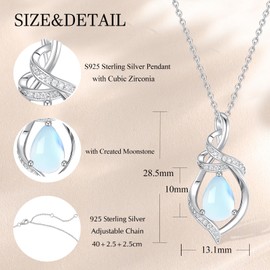 FANCIME Moonstone Teardrop Birthstone Necklace for Women S925 Sterling Silver Pendent June Birthstone Jewelry Gifts for Her
