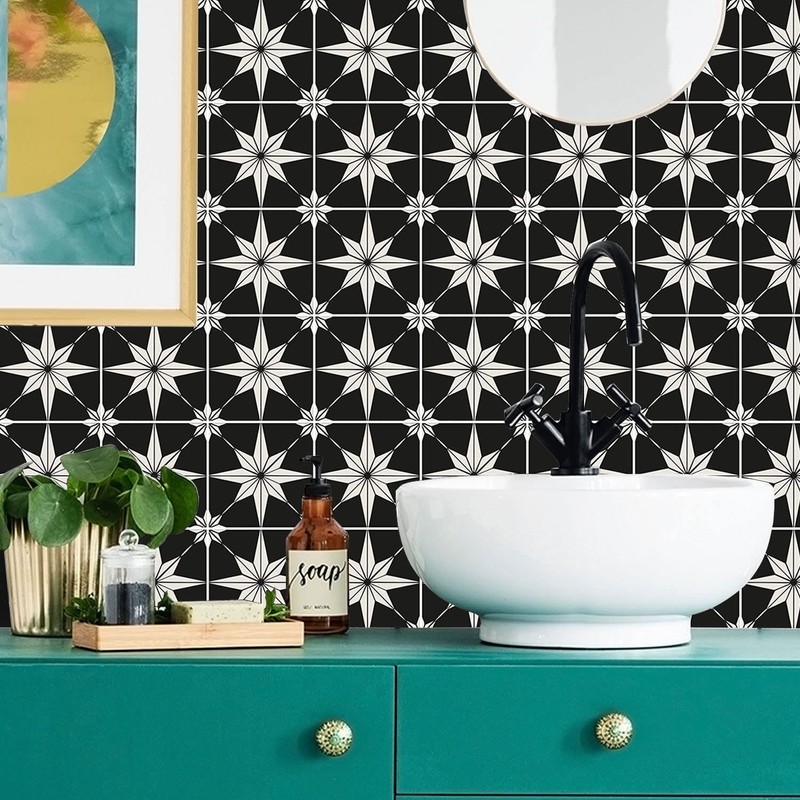 Black Starry Tile Stickers - Fireplace - Waterproof & Removable