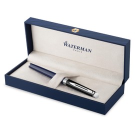 Waterman Hémisphère Fountain Pen, Black and Blue Lacquer with Palladium-Coated Trims, Fountain Pen with Fine Stainless Steel Nib, Gift Box
