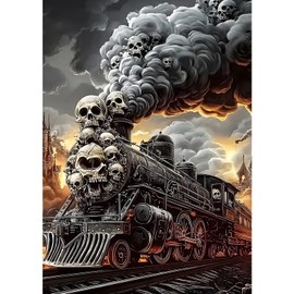 MXJSUA Steam Locomotive Diamond Painting Kits for Adults, Skulls 5D Diamond Art Kits for Beginners, DIY Full Round Drill Picture with Diamond for Home Wall Decor, 30x40cm