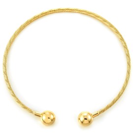COOLSTEELANDBEYOND Ladies Gold Color Neck Cuff Metal Choker Necklace Collar Necklace, Twisted Cable with Sphere Ends