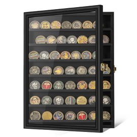Large Military Challenge Coin Display Case 13 x 17IN, Medal Shadow Box with HD Acrylic Glass, Removable 2 Groove Shelves, Wall Mount Coin Collection Holder for Casino Poker Chips Exquisite Souvenirs