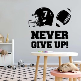 Design With Vinyl Wall Decal Never Giveup Football Helmet Silhouette on White Background Bedroom Wall Sticker Decoration - Removable Size: 44 in x 44 in