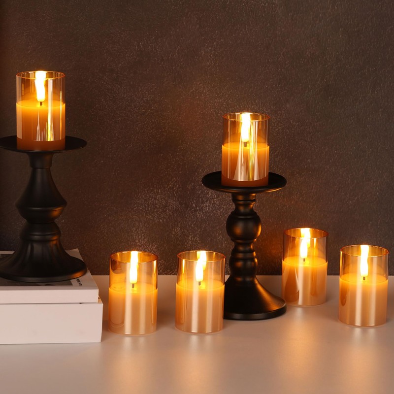 Girimax Gold Glass Flameless Votive Candles with Remote Timer, Real
