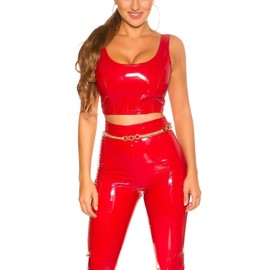 Koucla Top Leather Look Wetlook Crop Top Lacquered Look Tank Top, red