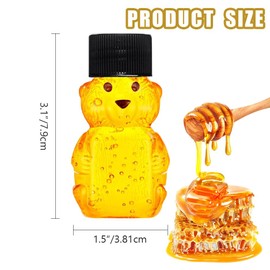 12 Sets 2oz Honey Bottles, Bear Shape Clear Empty Honey Jar with Screw Lid,Plastic Mini Honey Jars Party Favors for Storing and Dispensing (Black)