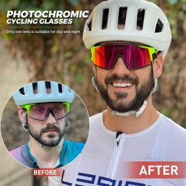 KAPVOE Photochromatic, Self-Tinting Cycling Glasses, TR90 Frame for Men and Women, Clear Sports Sunglasses, Sports, Cycling, MTB Cycling Glasses, Sports Glasses, Driving, Baseball, Running, CE-Certified, 07 Red