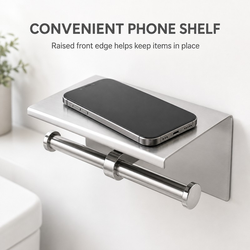 Dual Roll Toilet Paper Holder with Shelf – Stainless Steel