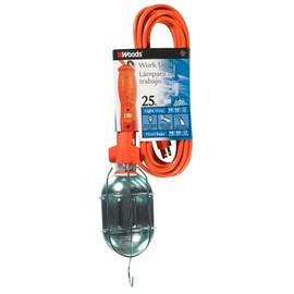 Woods 0681 18/3-Gauge SJTW Trouble Light with Metal Guard & Outlet; 75-Watt; 25-Foot; Orange.