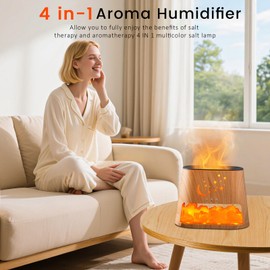 260ml Ultrasonic Essential Oil Diffuser & Himalayan Salt Lamp with Remote Control and Auto Off Function Cool Mist Humidifier with 100% Pure Himalayan Pink Salt Rock & 8 Colors LED Light (Wood Grain)