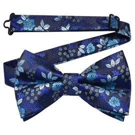 GUSLESON Blue Bow Tie for Men Pre-Tied Purple Grey Floral Bowties for Wedding Party (0491-12)