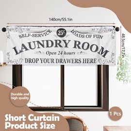 SNOMEL 54 x 18 Inch Laundry Room Curtains for Windows, Rod Pocket Laundry Curtains, Decorative Window Valances, 1 Panel (Style B)