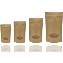 Jamo Solutions | 50pcs, 250ml | Tear Notch Kraft Paper Stand up Plastic Oval Window Sealable Pouch Zip Lock (110x185mm)