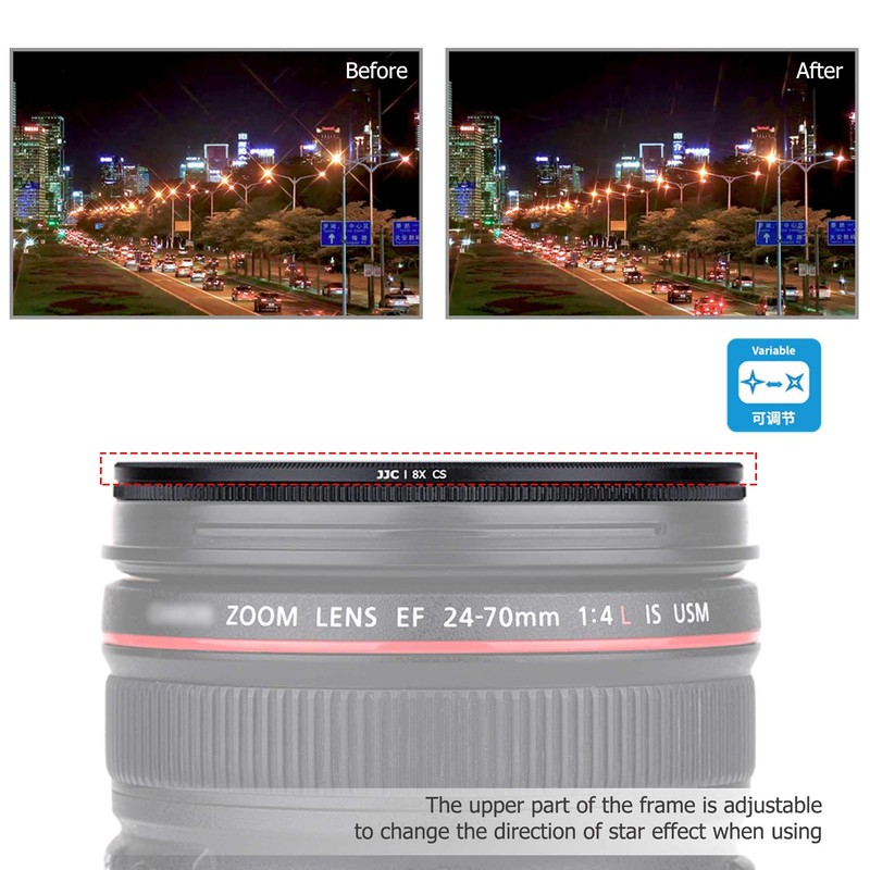 JJC 55mm Adjustable Star Filter Starburst Filter (4+6+8 Points/3 Pieces)