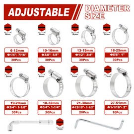Brintek 202PCS Hose Clamp Assortment, 1/4”-2”(6-51mm) Adjustable Stainless Steel Worm Gear Clamps for Plumbing, Pipe, Fuel Line, Automotive, Garden and Mechanical Applications