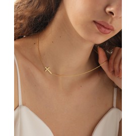 DEARMAY Gold Sideways Cross Necklaces for Women, Dainty Gold Cross Choker Necklace for Women Simple Small Gold Cross Pendant Neckalce Jewelry for Women Gift