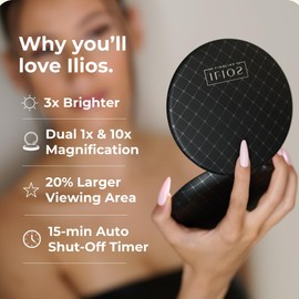 Ilios Lighting Ilios Lighting Black LED Compact Mirror with Light and 1x and 10x Magnifying Mirror in 5-inch Mini Size Ideal for Travel