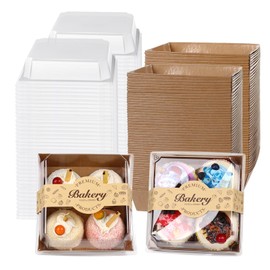 DeziWood 100 Pack Charcuterie Boxes with Clear Secure Lids, 5.3x4.9x2.5 Inches Brown Square Disposable Food Containers Sandwich Boxes for Cookies, Strawberries, Pastry, Dessert