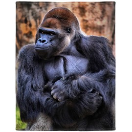 HommomH Gorilla Blanket, Funny Wild Animal, Soft Fluffy Fleece Throw 50"x60", Black