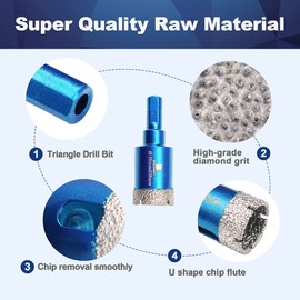 Dry Diamond Core Drill Bit Set,BRSCHNITT 2pcs 1 Inch (25 mm) Diamond Hole Saw Core Drill Bit with Triangle Shank for Porcelain Tile Ceramic Stone Granite Marble