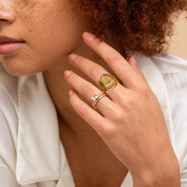 Joliernelle Opal North Star Ring-18K Gold Celestial Zodiac Ring for women,Stainless Steel Bohemian Sun Ring size 11