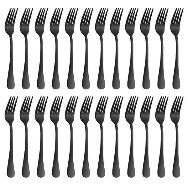 BEWOS Black Forks Set of 24, Stainless Steel Forks, 8 Inches (20.3 Cm) Fork Set, Matte Black Dinner Forks, Cutlery Forks, Mirror Polished, Dishwasher Safe, Suitable for Household, Restaurant, Canteen