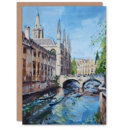 Artery8 Greeting Card Cambridge Boat Race Scene Painting Summer England Blank For All Him Or Her Art Birthday Card
